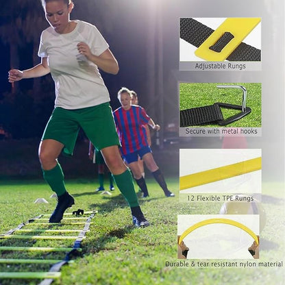 Agility Ladder Speed Training Equipment Set-20ft Agility Ladder 6 Agility 12 Soccer