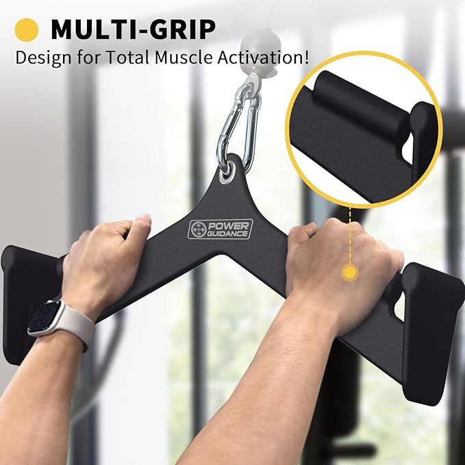 POWER GUIDANCE LAT Pulldown Attachments, Cable Machine Attachment for Home Gym, Gym Accessories with Wide/Close Grip Tricep Pulldown Bar, Curl Bar, T Bar Row Attachment