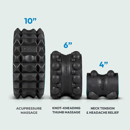 Chirp Wheel XR 3P Foam Roller Set - 10” Acupressure, 6” Knot-Kneading Thumb, and 4” Neck & Headache Tension Relief | Foam Roller for Back and Neck Pain and for Physical Therapy and Exercise | Black