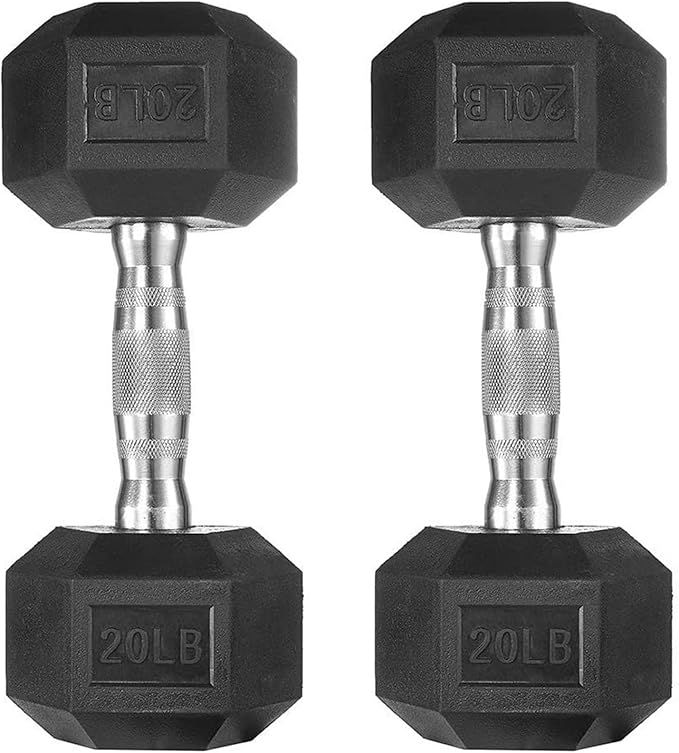 THUNDERBAY Rubber Coated Cast Iron Hex Dumbbell Weights(in Pairs or Singles)