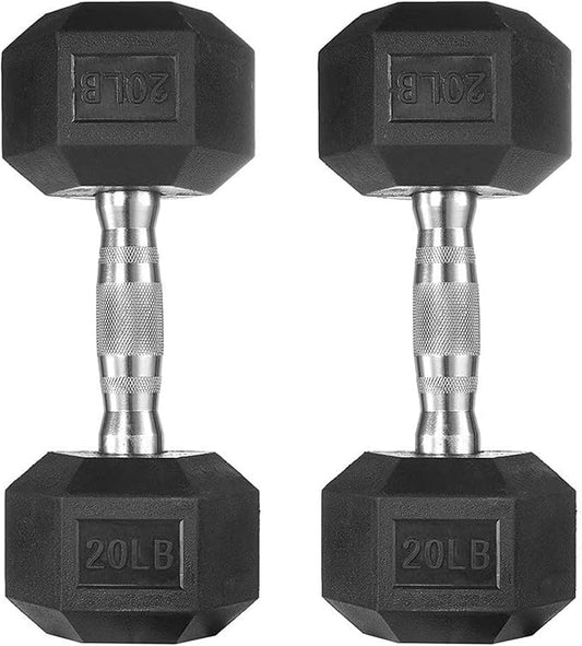 THUNDERBAY Rubber Coated Cast Iron Hex Dumbbell Weights(in Pairs or Singles)