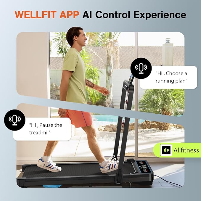 Under Desk Walking Pad Treadmill: [Voice Control] 2 in 1 Incline Folding Treadmill Works with KINOMAP WELLFIT APP for Home Office - 2.5HP Quiet Treadmills with 300Lbs Capacity