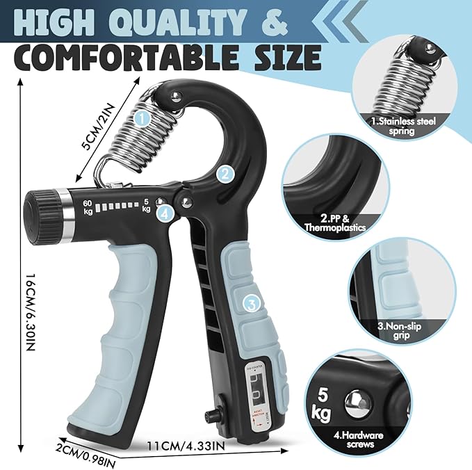 Hand Grip Strengthener with Counter, Adjustable Resistance - Forearm Trainer, Grip Strengthener, and Hand Strengthening Device for Athletes