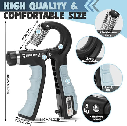 Hand Grip Strengthener with Counter, Adjustable Resistance - Forearm Trainer, Grip Strengthener, and Hand Strengthening Device for Athletes