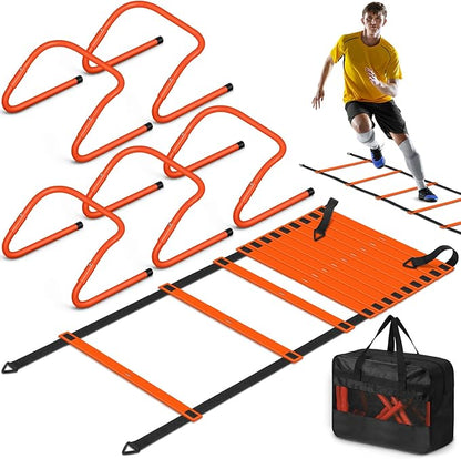 Speed and Agility Training Equipment: 5 Adjustable Agility Hurdles. 20ft Agility Ladder, Soccer Training Equipment Set for Kids Youth Adults