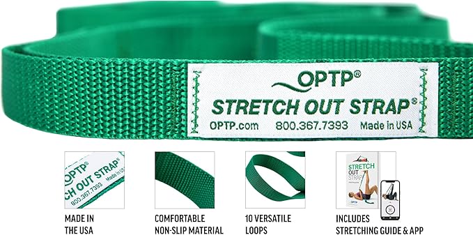 OPTP The Original Stretch Out Strap with Exercise Book, USA Made Top Choice Stretch Out Straps for Physical Therapy, Yoga Stretching Strap or Knee Therapy Strap