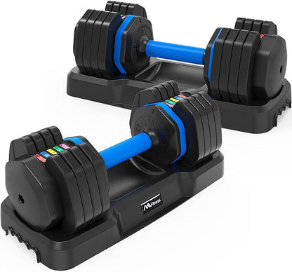 55lb x2 Adjustable Dumbbell Set - Pair of Dumbbells with Anti-Slip Handles, Weight Adjustment, Tray Included - Ideal for Full Body Workout, Home Gym, Strength Training