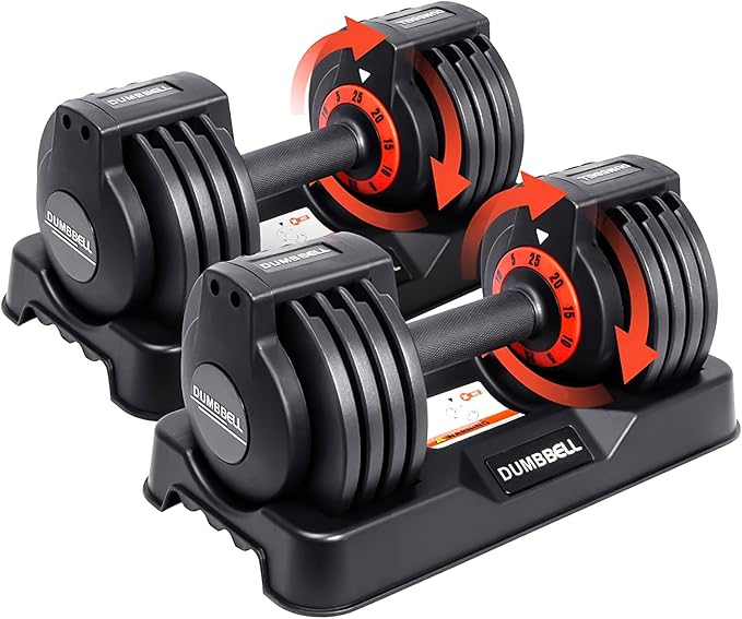 25/55LB Pair Adjustable Dumbbells Weights Set, 5in1 Free Weights Dumbbell with Anti-Slip Metal Handle, Suitable for Home Gym Exercise Equipment