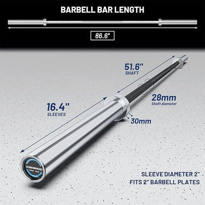 7ft Olympic Barbell Bar 45LB Load 1500-lbs Capacity Available, for Gym Home Exercises, Weightlifting, Powerlifting for 2" Olympic Plates