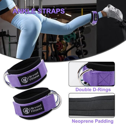 J Bryant Fitness Barbell Pad Kit with Ankle Straps for Cable Machine Resistance Hip Band for Booty Workout and Weight Lifting Straps, Thick Squat Pad with Bag for Hip-Thrusts, Squats, and Bench Press