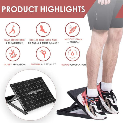 BODYRHYTHM Adjustable Heavy-Duty Slant Board for Stretching, Flexibility, Strength & Knees Over Toes Training with Non-Slip Surface, Incline Ankle Board Calf Stretcher for Home Gym.