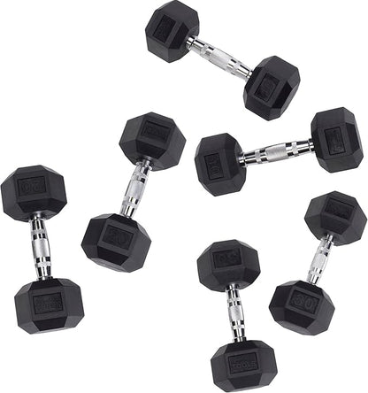 Body-Solid Rubber Coated Hexagon Dumbbells, Hand Weights For Men and Women, Weights Dumbbell for Strength Training, Body Building Home Gym Training Gear