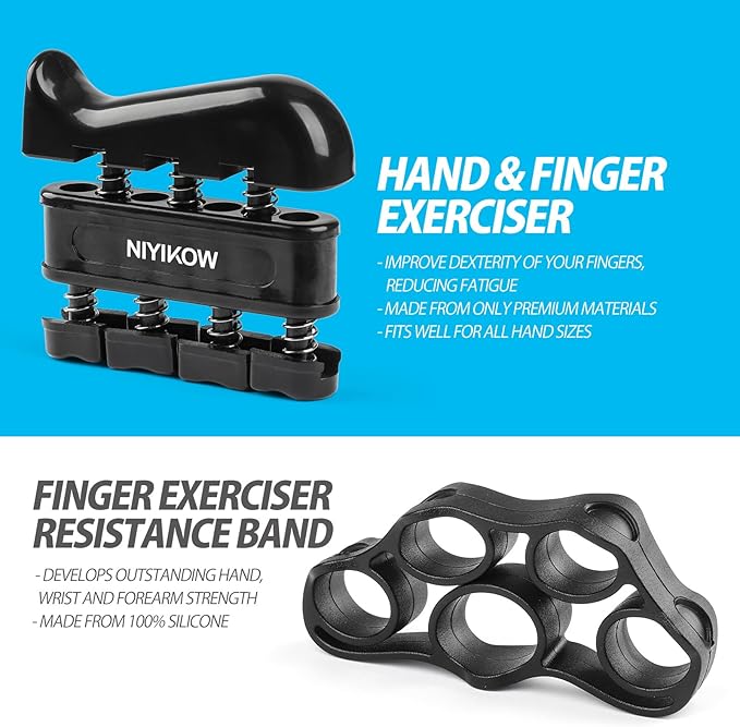 Grip Strength Trainer Kit with Counter (5 Pack), Adjustable Hand Grip Strengthener, Counting Grip Strength, Finger Trainer, Finger Exerciser, Grip Ring & Stress Relief Grip Ball with Carry Bag