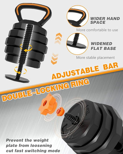 HTK Adjustable Weight Dumbbell Set - 4 in 1 Free Weight Set with Connector - Dumbbells, Barbells, Kettlebells, Push-Up Bars for Full Body Workout and Muscle Toning