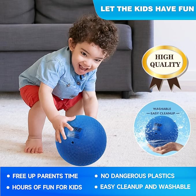 GSE Games & Sports Expert Inflatable Playground Balls, Kickball, Bouncy Dodge Ball, Handball. Great for 4 Square Ball Games, Gym, Yoga Exercises for Kids and Adults (7/8.5/10in, Several Colors Choice)