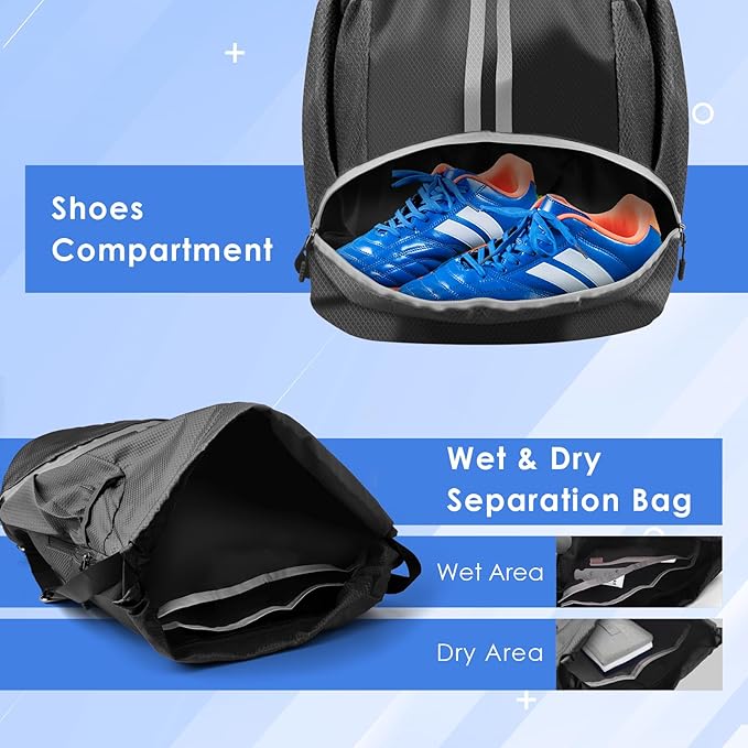 BROTOU Soccer Bags, Football Backpack, Volleyball Bag, Drawstring Soccer Backpack with Ball and Shoe Compartment