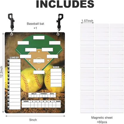 Magnetic Baseball Clipboard for Coaches,Dry Erase Softball Baseball Lineup Board for Dugout,Baseball Scoreboard with 60 Lineup Cards Baseball Equipment Accessories for Baseball Coach Gifts