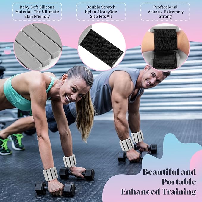 Wrist & Ankle Weights for Women Men, Adjustable Wrist Weighted Bracelet for Home Gym Workout, Walking, Running, Travel, Pilate, Yoga, Exercise,Strength Training. Set of 2 (1Lb Each)