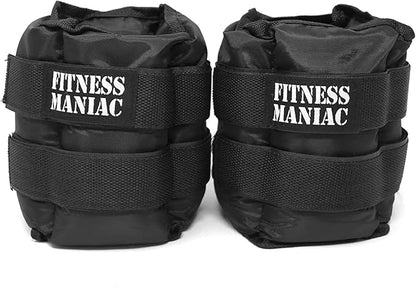 FITNESS MANIAC USA Pro Ankle Weights 1 Pair Double Straps Heavy Weight, 16 lbs (8 Pounds Per Ankle) Premium Durable Set for Gym, Workout, Walking, Ab, Leg and Glute Exercises for Men Women