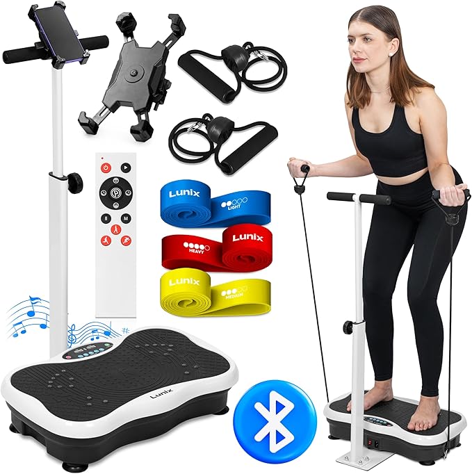 Lunix LX18 Whole Body Vibration Plate with Handles & Magnetic Acupoints, Power Plate Vibration Platform, Vibration Plate for Lymphatic Drainage, Vibrating Exercise Machine, with Phone Holder