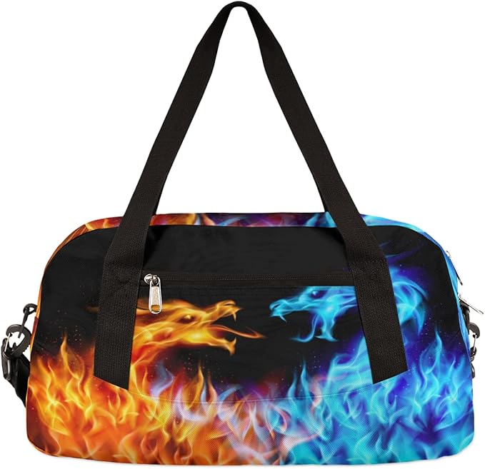 Abstract Fiery Dragons Pattern Gym Bag for Women Men, Small Travel Duffel Bag for Sports Getaway Overnight Bag Lightweight Weekender Bags Workout Bag Dance Bag for Boys Girls Kids Teens…