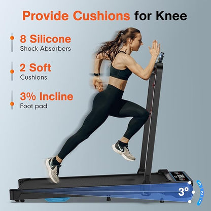 Under Desk Walking Pad Treadmill: [Voice Control] 2 in 1 Incline Folding Treadmill Works with KINOMAP WELLFIT APP for Home Office - 2.5HP Quiet Treadmills with 300Lbs Capacity