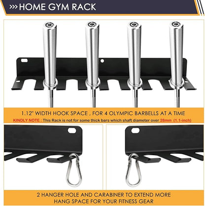 Aolamegs Home Gym Storage Rack-Heavy-duty 9 Hook Fitness Equipment Storage And Organization Workout Gear Wall Mount Hanger,Home Gym Accessories For Barbell,Kettlebells,Gym Bands,Ropes,Chains,Dumbbells