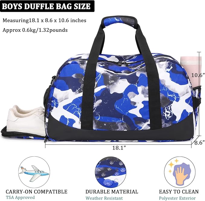 JIANYA Overnight Duffle Bag Camo Sports Bag Gymnastics Bag with Shoe Compartment & Wet Pocket, Carry On Sleepover Bag Gym Bag Athletic Bag