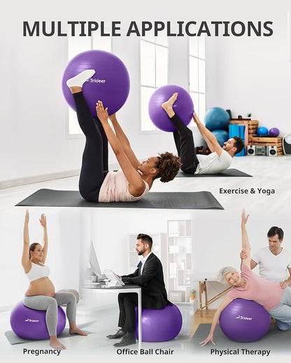 Trideer Yoga Ball Exercise Ball for Working Out, 5 Sizes Gym Ball, Birthing Ball for Pregnancy, Swiss Ball for Physical Therapy, Balance, Stability, Fitness, Office Ball Chair, Quick Pump Included