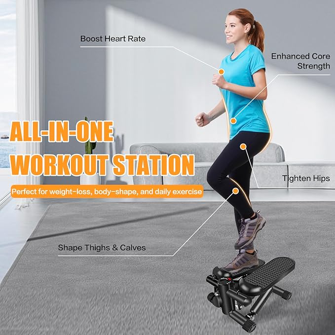 Steppers for Exercise, Stair Stepper with Resistance Bands, Mini Stepper with 300LBS Loading Capacity, Hydraulic Fitness Stepper with LCD Monitor