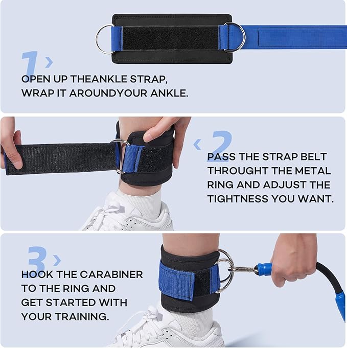 Ankle Resistance Bands with Cuffs, 3 level 90 lbs Ultimate Ankle Bands for Working Out, Ankle Resistance Band for Leg, Booty Workout Equipment for Kickbacks Hip Fitness, Exercise Bands Butt Lift Women