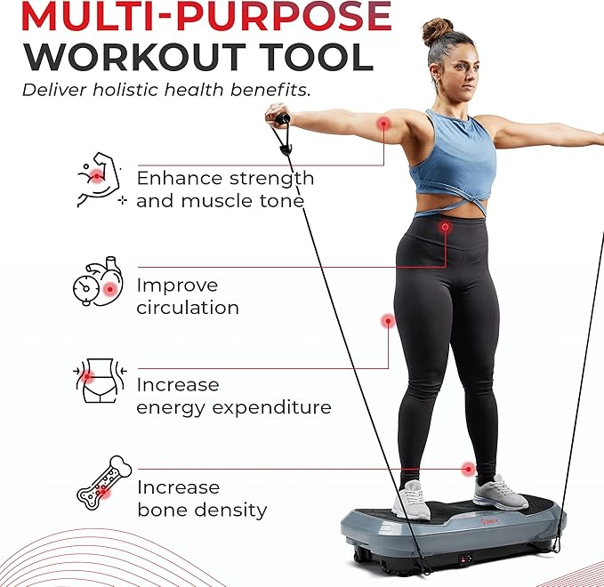 Sunny Health & Fitness Vibration Plate Exercise Machine, Full Body Vibrate Platform for Lymphatic Drainage with Multiple Speeds and Modes, Vibrating Plate Machine for Tension Relief & Weight Loss