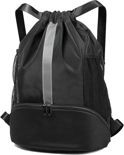 BeeGreen Drawstring Backpack Sports Gym Bag With Shoe Compartment and Two Water Bottle Holder …