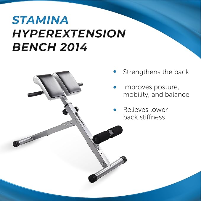 Stamina Hyperextension Bench 2014 - Adjustable and Foldable Exercise Bench Roman Chair with Smart Workout App - Up to 250 lbs Weight Capacity