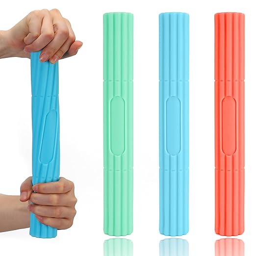 Tennis Elbow Therapy Flexible Bar, Flex Therapy Bar Strengthener, Resistance Bar for Golfers Elbow, Tendonitis, Wrist, Forearms Pain Relief (TPR-Red, Green and Blue)