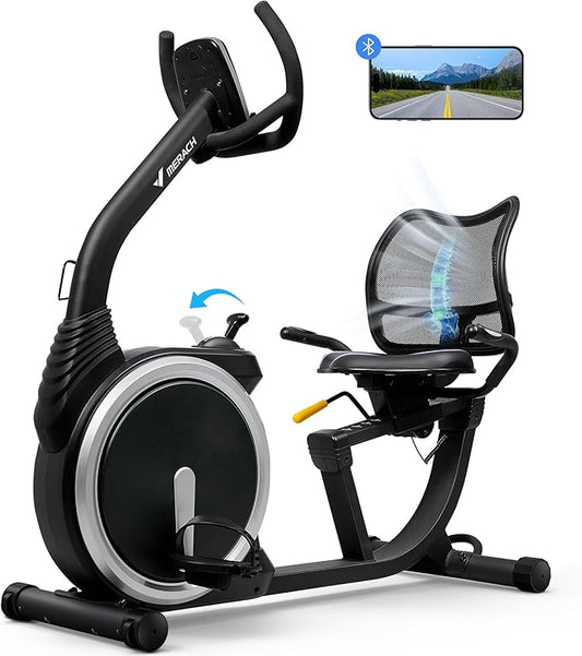 MERACH Recumbent Exercise Bike, High-end Magnetic Stationary Bike with Smart Bluetooth and Exclusive App Connectivity, LCD, Heart Rate Handle, Ideal for Home