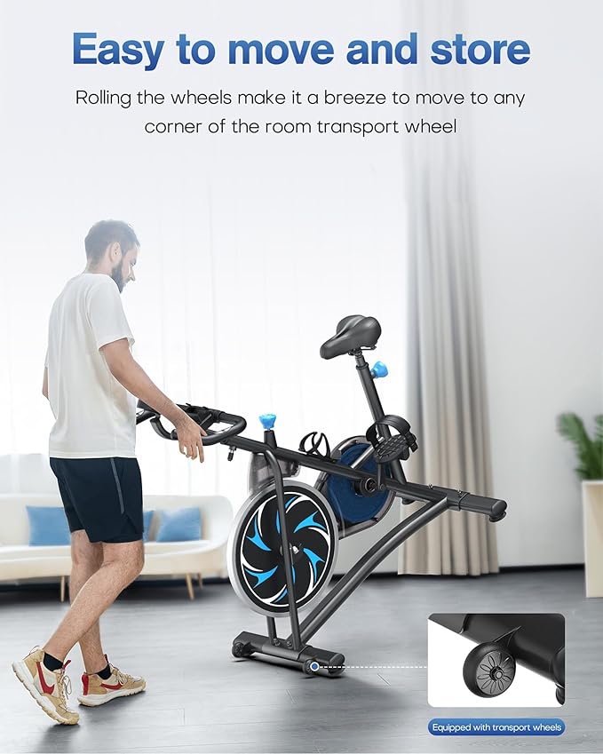 Exercise Bike Indoor Cycling Bike: Fitness Stationary Bike Machine for Home Cardio Gym - 300lbs Weight Capacity, Monitor with Pulse, Phone & Bottle holder & Upgraded Version Seat