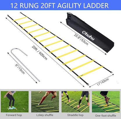 Ohuhu Agility Ladder Speed Training Set 12 Rung 20ft Exercise Ladders with Ground Stakes for Soccer Football Boxing Footwork Sports Fitness Training Ladder with Carry Bag