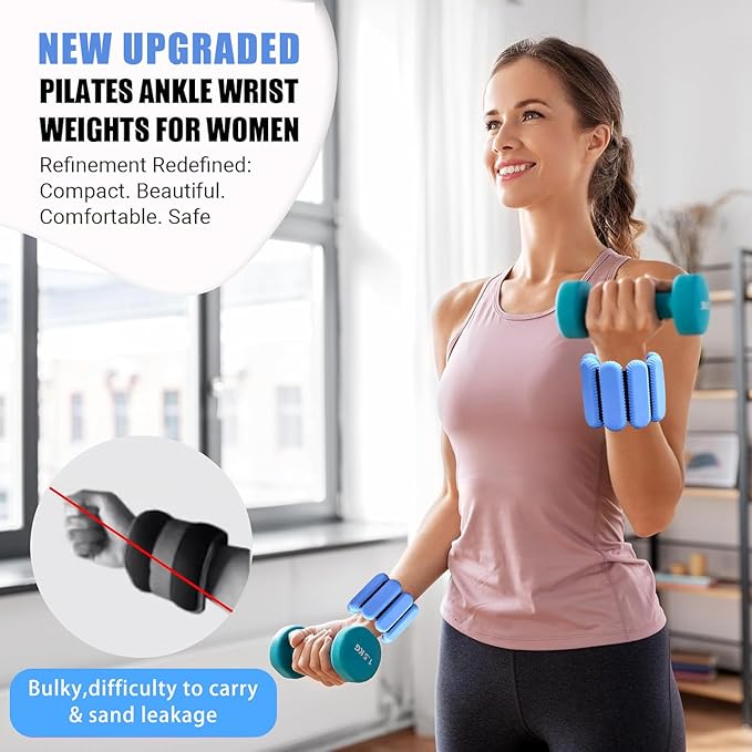 Pilates Wrist & Ankle Weights for Women, Wearable Strong Arm & Leg Weights Set of 2(1Lbs Each), Adjustable Ankle Weights for Walking, Yoga, Dance, Barre,Gym