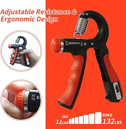 Grip Strength Trainer, Hand Gripper Strengthener with Adjustable Resistance 11-132 Lbs (5-60kg), Forearm Strengthener with Non-Slip Gripper for Muscle Building and Injury Recover Gym/Home