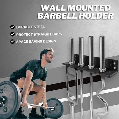 Yes4All Vertical Wall Mounted Olympic Barbell Holder, Barbell Storage Rack, Hanging Barbell Rack for Home Fitness Equipment