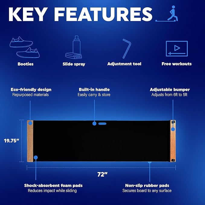 Adjustable Slide Board: Low-Impact Cardio + Fitness, Cross-Training For At-Home Exercise & Gyms, Great For Hockey, Golf, Ski, Physical Therapy, Pickleball, Running, Baseball & More