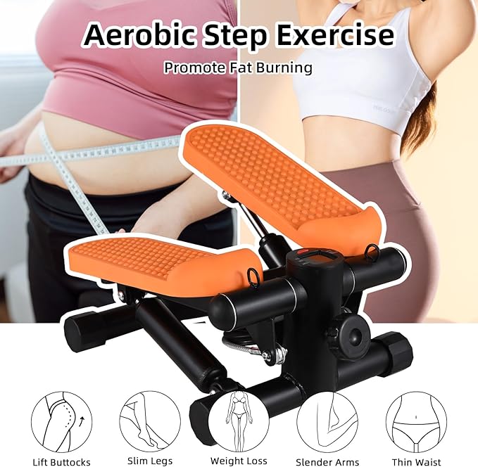 Lixada Stair Stepper for Exercises, Mini Stepper with Resistance Band & LCD Monitor, Gym Fitness Stair Stepping Exercise Equipment Stepper Machine for Home Workout, Legs Arm Full Body Training