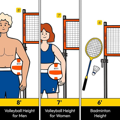 A11N Outdoor Volleyball and Badminton Combo Set - Includes Adjustable Height Anti-Sag Net, Volleyball, Air Pump, 4 Badminton Rackets, 2 Shuttlecocks, Boundary Line Marker, and Carrying Bag