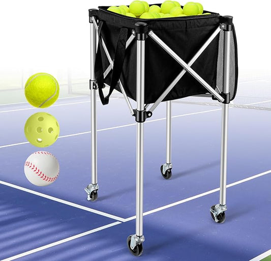 Professional Tennis Cart with Silent PU Wheels - Sturdy and Lightweight Tennis Ball Cart with 150-Ball Capacity - Portable Tennis Balls Basket & Reliable Ball Carrier