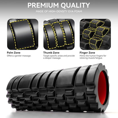 Foam Roller for Deep Tissue Massager, 13" High Density Exercise Patented Roller for Muscle Massage and Myofascial Trigger Point Release Back Roller for Fitness, Yoga and Pilates (Black)