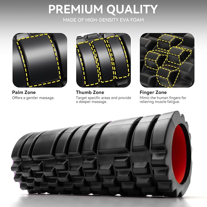 Foam Roller for Deep Tissue Massager, 13" High Density Exercise Patented Roller for Muscle Massage and Myofascial Trigger Point Release Back Roller for Fitness, Yoga and Pilates (Black)