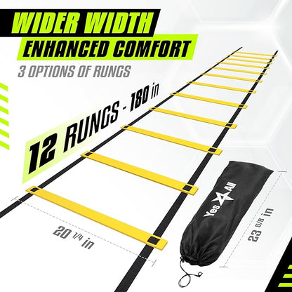 Yes4All Speed Training Equipment Set: 15ft Agility Ladder, Resistance Parachute, 5 Agility Hurdles, 12 Disc Cones with Carry Bag/Strap