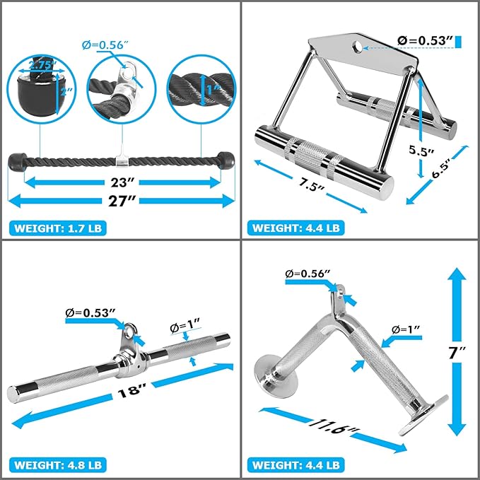 A2ZCARE Combo Tricep Press Down Cable Attachment - Cable Machine Accessories for Home Gym with Multi Option