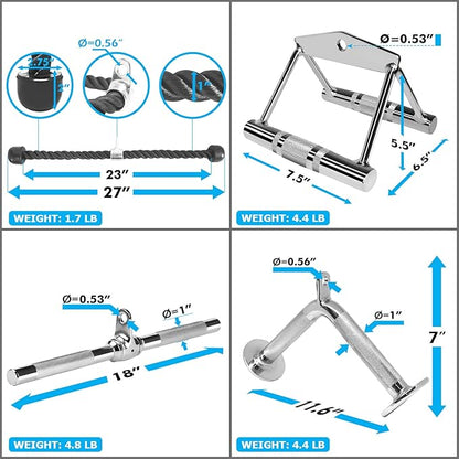 A2ZCARE Combo Tricep Press Down Cable Attachment - Cable Machine Accessories for Home Gym with Multi Option